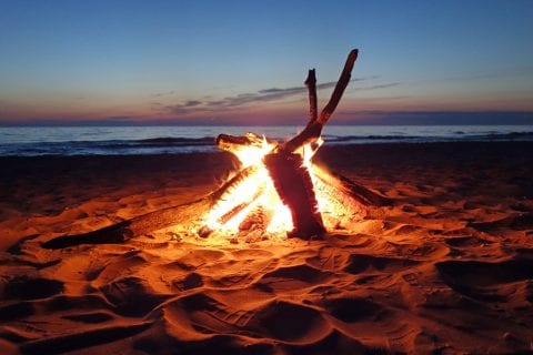 Inviting campfire on the beach
